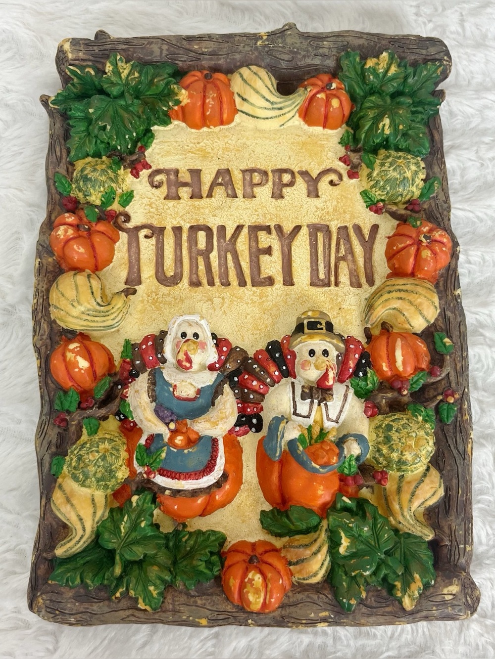Rare Vintage Oxford Elite Chalk Happy Turkey Day Wall Plaque Thanksgiving Fall